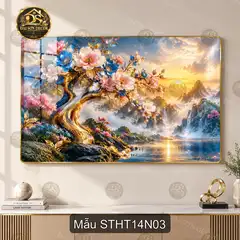 Tranh sơn thủy hữu tình 014 tráng gương cao cấp ngang decor phòng khách sang trọng