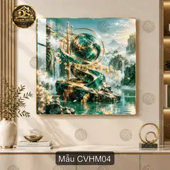 Tranh tráng gương Cầu Vàng Hoa Mai phong cảnh núi non decor phòng khách cao cấp