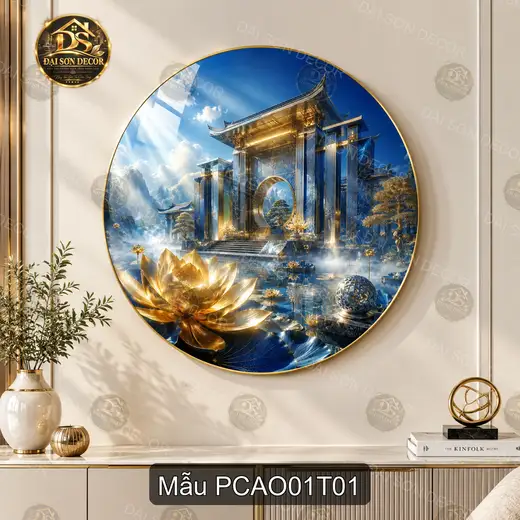 Tranh tròn tráng gương phong cảnh Á Đông 001 sang trọng decor phòng khách