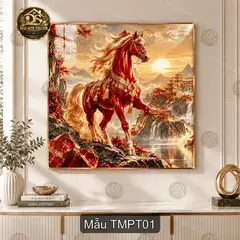 Tranh ngựa phong thủy Tuấn Mã tráng gương treo tường phòng khách trang trí sang trọng