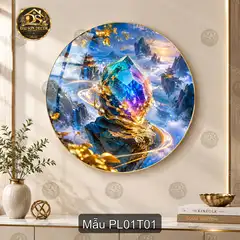 Tranh tròn tráng gương pha lê 001 phong cảnh núi tiên sang trọng decor phòng khách