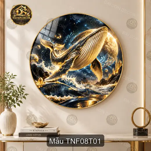 Tranh tròn tráng gương Thiên nhiên fantasy 008 cá voi vũ trụ nghệ thuật decor tường phòng khách
