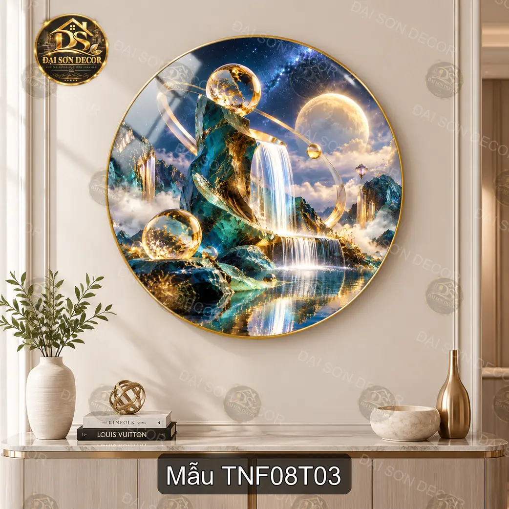 Tranh tròn tráng gương Thiên nhiên fantasy 008 cá voi vũ trụ nghệ thuật decor tường phòng khách