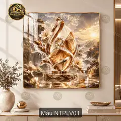Tranh tráng gương nghệ thuật pha lê vàng thiên nga phong cảnh treo tường trang trí phòng khách