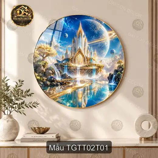 Tranh tròn tráng gương Thế giới thần tiên 002 lâu đài huyền ảo decor nội thất sang trọng