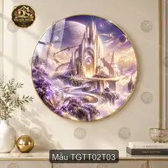 Tranh tròn tráng gương Thế giới thần tiên 002 lâu đài huyền ảo decor nội thất sang trọng