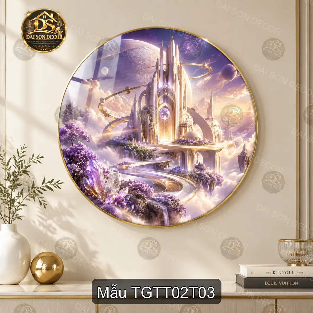 Tranh tròn tráng gương Thế giới thần tiên 002 lâu đài huyền ảo decor nội thất sang trọng