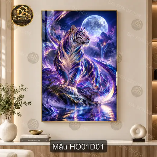 Tranh hổ tráng gương decor phòng khách phòng làm việc phong cách kỳ ảo cao cấp