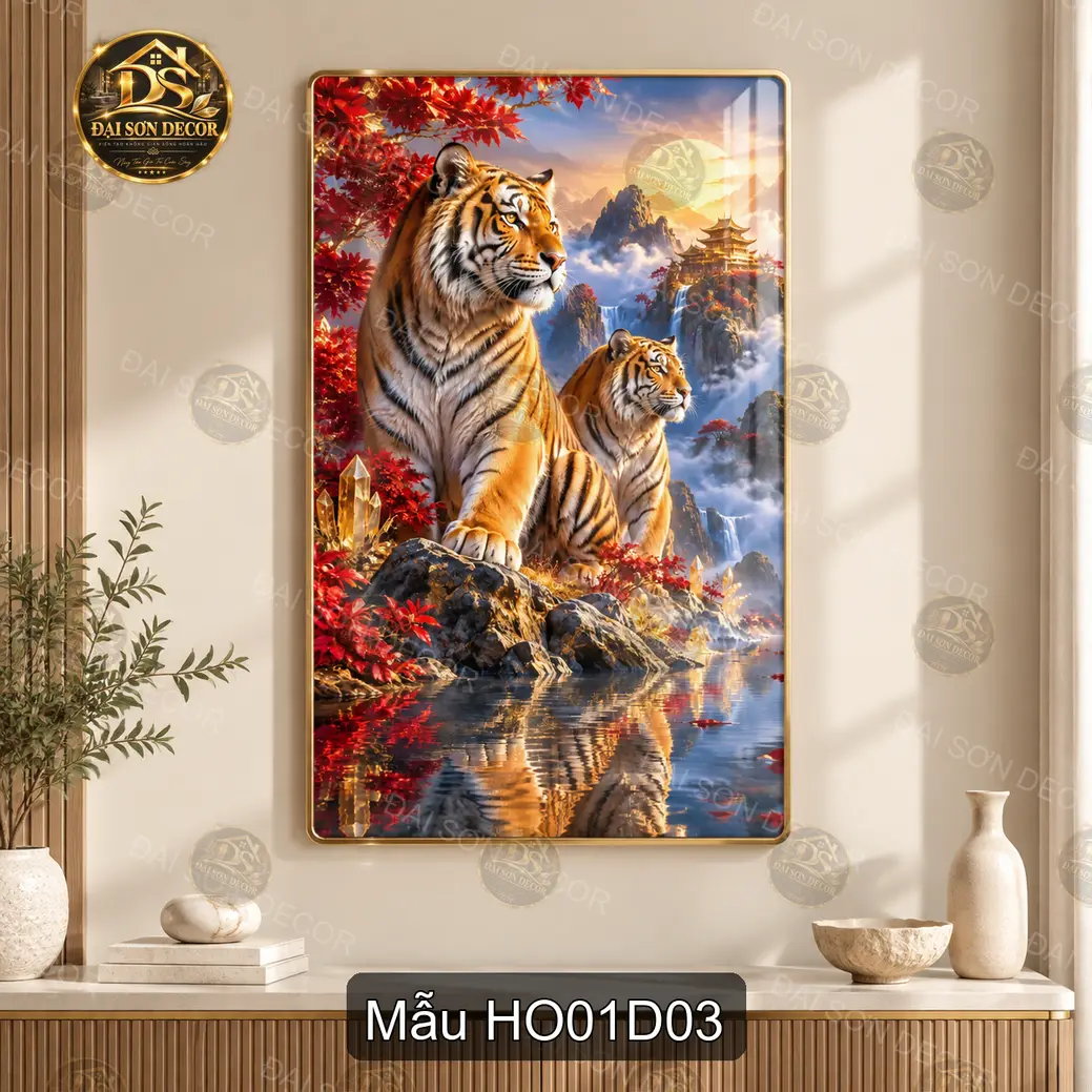 Tranh hổ tráng gương decor phòng khách phòng làm việc phong cách kỳ ảo cao cấp