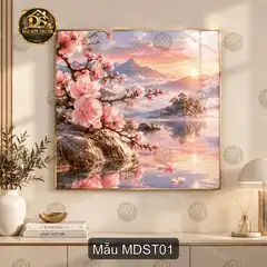 Tranh tráng gương mai đào sơn thủy decor phòng khách phòng ngủ trang trí nhà cửa MDST01