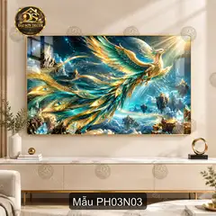 Tranh tráng gương Phượng hoàng 003 decor phòng khách phòng làm việc phong cách huyền ảo