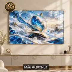 Tranh tráng gương Đá quý 002 quả cầu xanh núi non decor phòng khách hiện đại AQ02N01