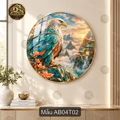 Tranh tròn đại bàng tung cánh tráng gương decor phòng khách quà tặng trang trí sang trọng